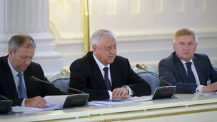 With Belarusian Prime Minister Mikhail Myasnikovich and Kazakh Prime Minister Karim Massimov
